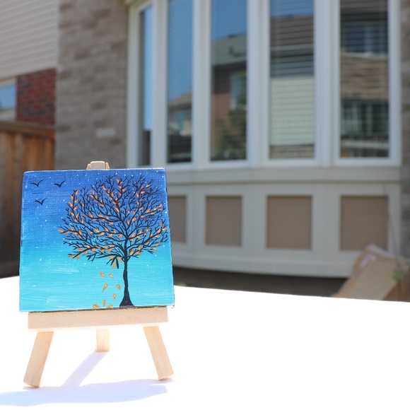 Handmade 3x3inch Mini Canvas & a free wood easal - Picture 1 of 4